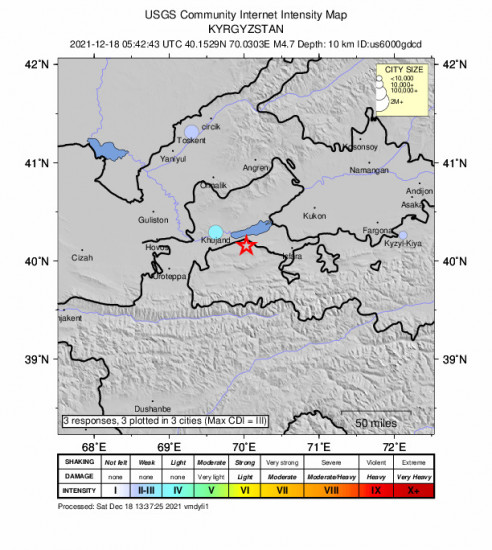 Community Internet Intensity Map for the Buston, Tajikistan 4.7m Earthquake, Saturday Dec. 18 2021, 11:42:43 AM
