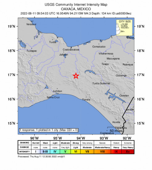 Community Internet Intensity Map for the La Horqueta (poblado Doce), Mexico 4.3m Earthquake, Thursday Aug. 11 2022, 4:54:03 AM