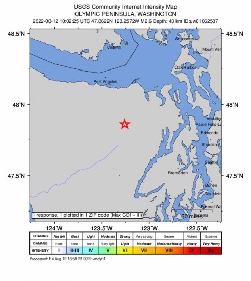 Community Internet Intensity Map for the River Road, Washington 2.56m Earthquake, Friday Aug. 12 2022, 3:02:25 AM
