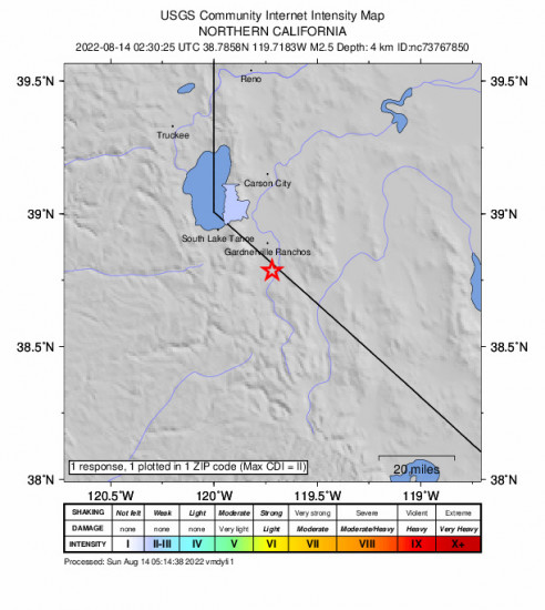 Community Internet Intensity Map for the Mesa Vista, Ca 2.49m Earthquake, Saturday Aug. 13 2022, 7:30:25 PM