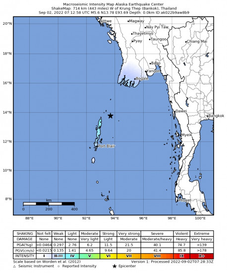 Macroseismic Intensity Map for the Bamboo Flat, India 5.1m Earthquake, Friday Sep. 02 2022, 12:43:04 PM