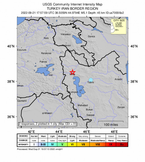Community Internet Intensity Map for the Turkey-iran Border Region 5.1m Earthquake, Wednesday Sep. 21 2022, 10:27:59 PM