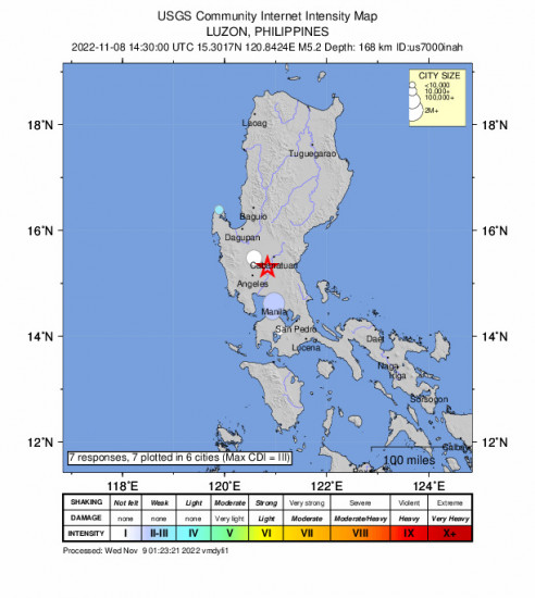 Community Internet Intensity Map for the Santa Cruz, Philippines 5.2m Earthquake, Tuesday Nov. 08 2022, 10:30:00 PM