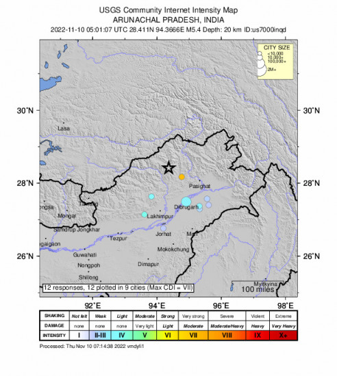 Community Internet Intensity Map for the Shi Yomi, India 5.4m Earthquake, Thursday Nov. 10 2022, 10:31:07 AM
